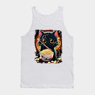 Cute Chibi Anime Manga Black Cat Ramen Lover Tank Top